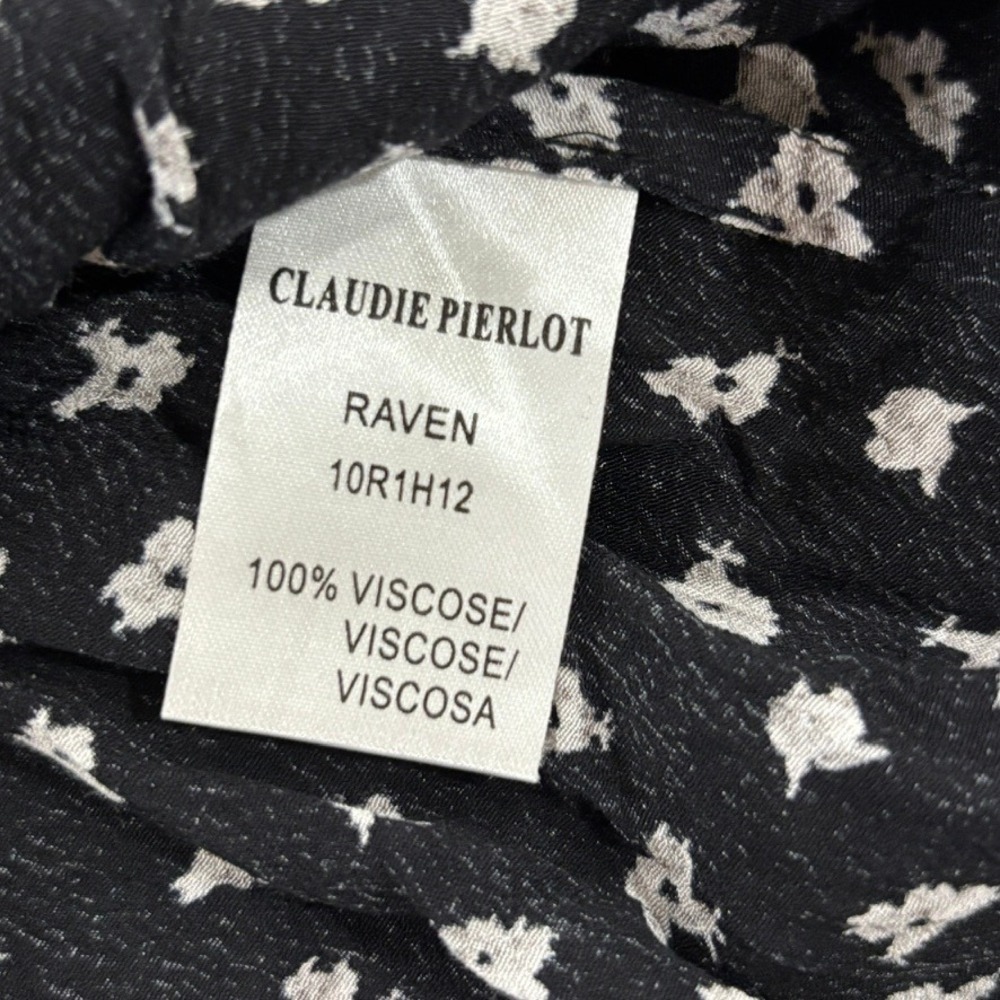 Claudie Pierlot Raven A-Line Black & White Floral Dress, France, Size 36 /US 4 - Picture 3 of 4